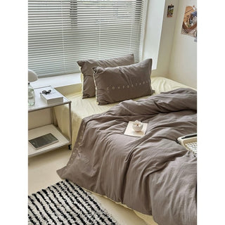 Solid Color Two-Tone Lettering Duvet Cover Set  Bed Cover