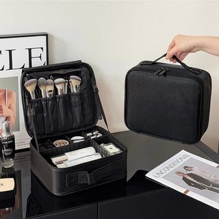 Mirror-equipped Simple Makeup Box Large Capacity Cosmetic Storage Pouch Black Travel Pouch
