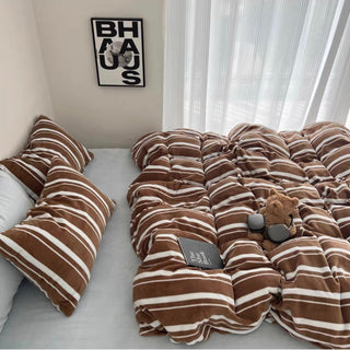 Brown Blue Multi Stripe Winter Duvet Cover Set