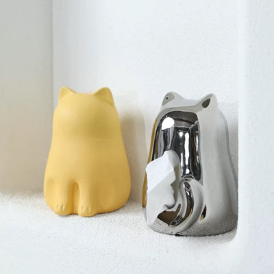 Sitting Cat Ceramic Tissue Case  Cat Tissue Box