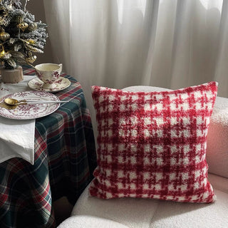 Red checkered boa cushion cover 45x45