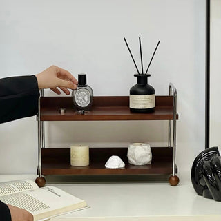 Wood Silver Frame Two-Tier Display Rack Storage