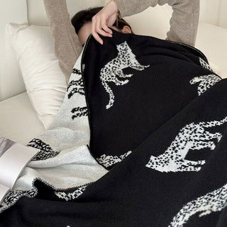 Cheetah print knit blanket 130 x 170 cm black lap blanket multi-cover