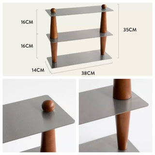 Wood Stainless Steel Three-Tier Storage Display Rack Brown