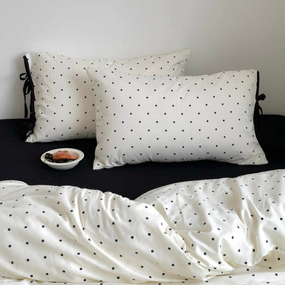 Monochrome polka dot pattern piping ribbon duvet cover set 2 sizes  bed cover all seasons year-round