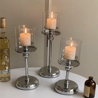 Metallic Silver Candle Holder   in 3 Sizes
