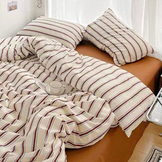 Brown Stripe Duvet Cover Set  Bed Cover