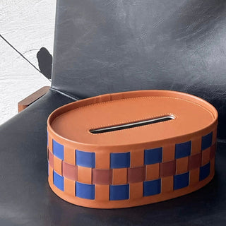 Oval-shaped woven faux leather tissue case