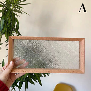 Wood x Embossed Glass Rectangular Tray   Small Item Holder