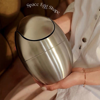 Stainless steel egg-shaped tabletop dustbin with lid