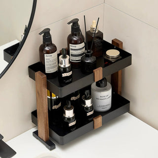 Wood Black Cosmetic Storage Rack with Legs Two-Tier Display Rack Bathroom Stand