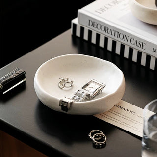 Natural Ceramic Round Accessory Tray   Small Item Holder Plate Tray
