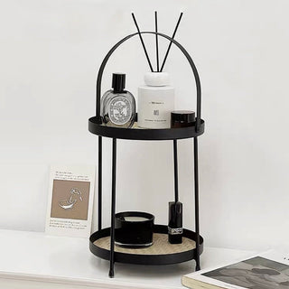 Iron Leather Two-Tier Round Tray  Storage