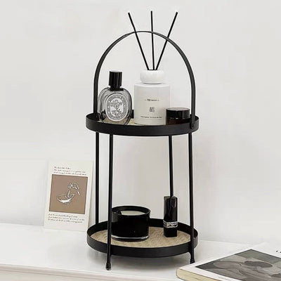 Iron Leather Two-Tier Round Tray  Storage
