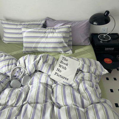 Purple Multi Stripe Cotton Duvet Cover Set 2 Sizes  All Seasons