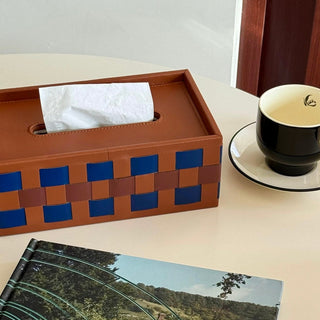 Box-shaped braided faux leather tissue case