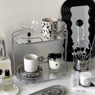 Clear Silver Stripe Pattern Oval Storage Rack