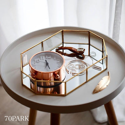 Gold Frame Polygonal Mirror Accessory Tray
