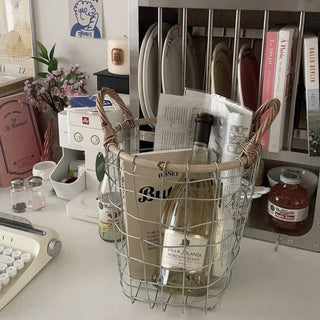 Tall iron basket with handles storage basket