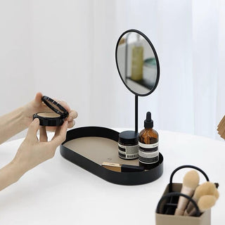 Round Storage Tray with Mirror   Small Item Organizer with Mirror