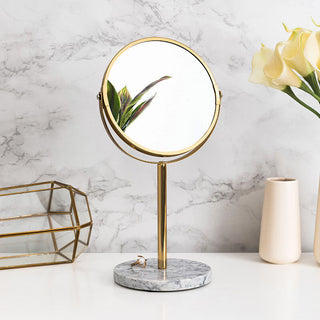 Round Marble Gold Stand Double-Sided Mirror