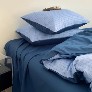 Blue Navy Pinstripe Cotton Duvet Cover Set   Bed Cover  All Seasons