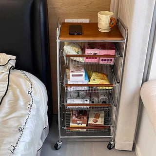 Castered drawer slim wood storage rack  wagon side table