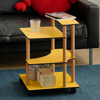 With casters transformable four-tier yellow storage rack side table wagon