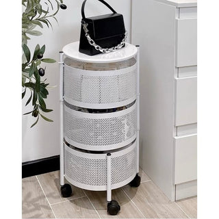 Castered Round Storage Wagon White Side Table