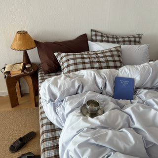 Checkered Sheets Blue Cotton Duvet Cover Set  All Seasons