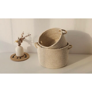 Handled Rope Braided Small Item Storage Basket Set   Set of 2