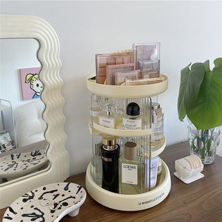 360 Degree Rotating Cosmetic Storage Three-Tier Rack with Tray