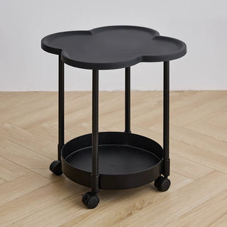 Caster-equipped Clover-shaped Two-tier Side Table