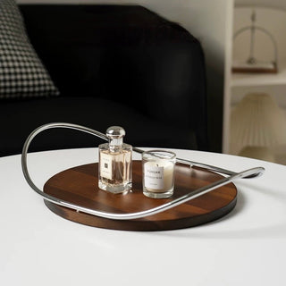 Stainless steel handle wood round display tray storage