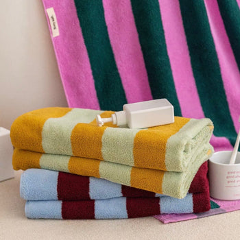 Wide Stripe Colorful Bath Towel 100% Cotton Hanging Type Combed Cotton Large Towel Blanket