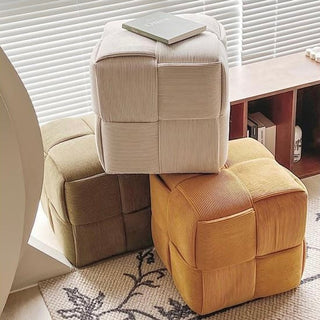 Cube-shaped woven stoolin  ottoman 38cm high