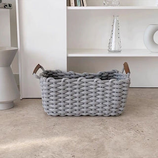Rope braided basket with handles large storage basket.