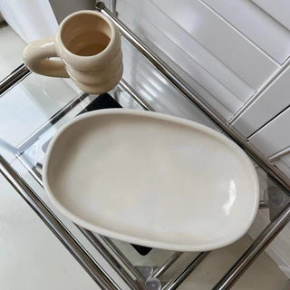 Footed Ceramic Oval Tray Plate
