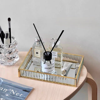Gold Frame Rectangular Mirror Tray Cosmetic Storage