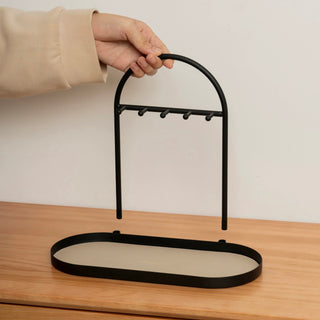 Iron Leather Oval-Shaped Accessory Key Stand Tray  Storage Tray for Small Items