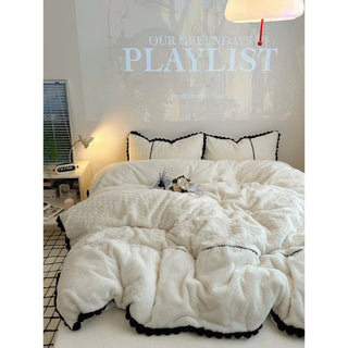 Faux Fur Heart Embossed Winter Duvet Cover Set