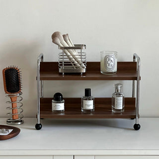 Wood x Silver Black Ball Two-Tier Display Rack Storage