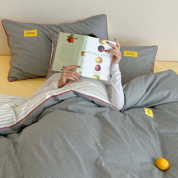 Gray Double-Sided Striped Cotton Duvet Cover Set   Bed Cover  All Seasons