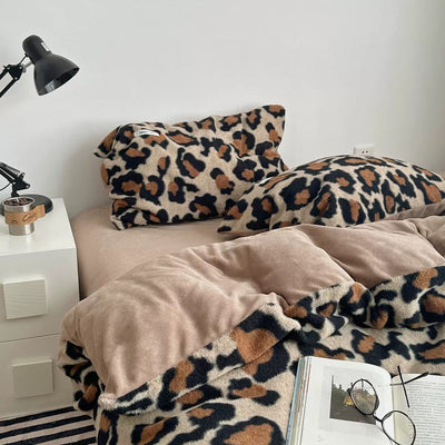 Brown Leopard Print Duvet Cover Set 2 Sizes  Winter Thick Bed Cover Bedding Cover Leopard Print
