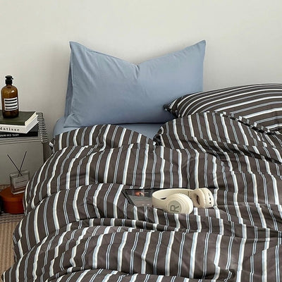 Gray x Blue Stripe Soft Cotton Duvet Cover Set   Bed Cover  All Seasons  Year-Round