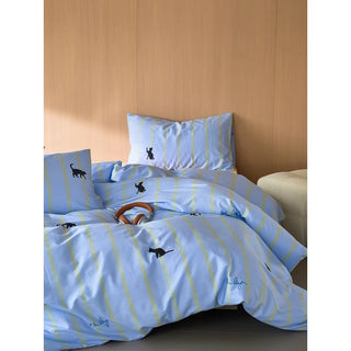 Blue Cat Stripe Duvet Cover Set  Bed Cover Cat