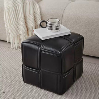 Monochrome Cube-shaped Woven Stool Ottoman 35cm Height Side Table