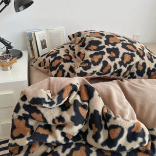 Brown Leopard Print Duvet Cover Set 2 Sizes  Winter Thick Bed Cover Bedding Cover Leopard Print