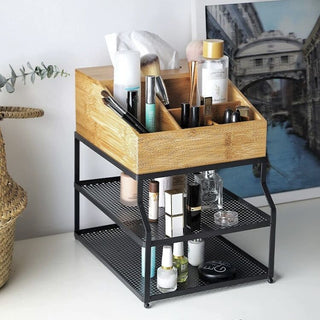 Multifunctional Bamboo x Iron Storage Rack for Tissues and Cosmetics