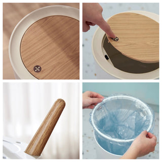 Wood-look x White Dustbin with Lid
